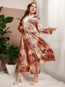 Al Najma Hơn Bản in nhiệt đới Mở Mặt trước áo & Quần - Nhiều màu - Xem 4