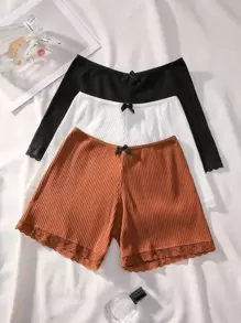 3入組前蝴蝶結蕾絲邊條紋針織平角褲 - 彩色 - 查看 1