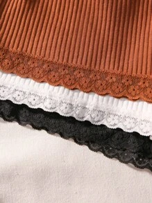 3入組前蝴蝶結蕾絲邊條紋針織平角褲 - 彩色 - 查看 3