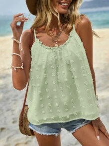 SHEIN LUNE Áo khoác và áo lót dành cho xe tăng nữ viền lá sen màu trơn Giải trí - màu xanh lá - Xem 1