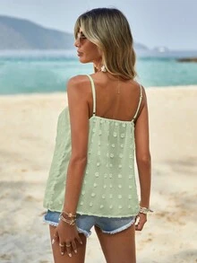 SHEIN LUNE Áo khoác và áo lót dành cho xe tăng nữ viền lá sen màu trơn Giải trí - màu xanh lá - Xem 2