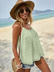 SHEIN LUNE Áo khoác và áo lót dành cho xe tăng nữ viền lá sen màu trơn Giải trí - màu xanh lá - Xem 5