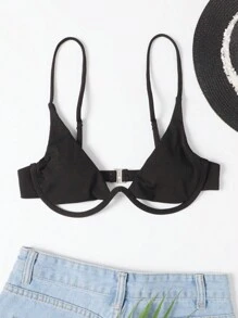 SHEIN Swim Summer Beach Solid Cut Out Bikini Top - Black - View 1