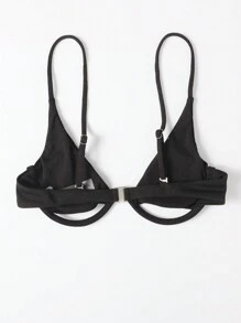 SHEIN Swim Summer Beach Solid Cut Out Bikini Top - Black - View 2