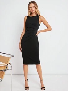 BizChic 素色褶邊緊身洋裝工作服 - 黑色 - 查看 1