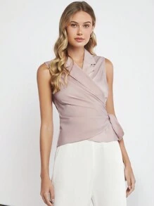 BizChic Solid Wrap Knot Side Blouse Workwear - Dusty Pink - View 1