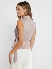 BizChic Solid Wrap Knot Side Blouse Workwear - Dusty Pink - View 2