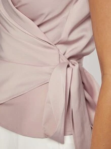 BizChic Solid Wrap Knot Side Blouse Workwear - Dusty Pink - View 6
