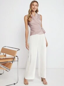 BizChic Solid Wrap Knot Side Blouse Workwear - Dusty Pink - View 7