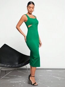 BizChic 素色高衩連衣裙 - 綠色 - 查看 6