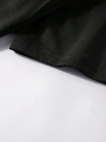 Aesthetic Post Nam Đồ họa Khẩu hiệu Cổ áo tương phản Thả vai Lỏng lẻo Áo polo - màu đen - Xem 3
