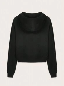 SHEIN EZwear Áo hoodie thường ngày dành cho nữ với tay áo dài họa tiết hoạt hình đơn giản, thích hợp cho mùa thu đông - màu đen - Xem 2