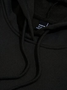 SHEIN EZwear Áo hoodie thường ngày dành cho nữ với tay áo dài họa tiết hoạt hình đơn giản, thích hợp cho mùa thu đông - màu đen - Xem 9