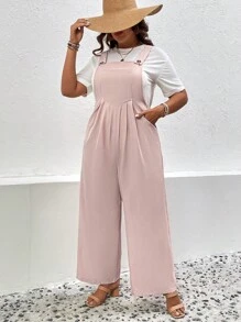 SHEIN LUNE Jumpsuits Plus Size Nút Túi màu trơn Giải trí - Hồng - Xem 1