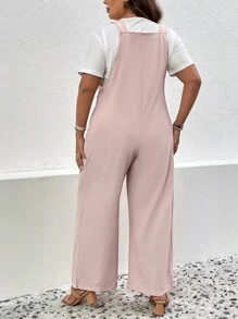 SHEIN LUNE Jumpsuits Plus Size Nút Túi màu trơn Giải trí - Hồng - Xem 2