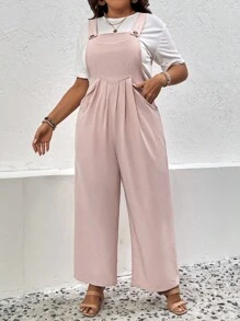 SHEIN LUNE Jumpsuits Plus Size Nút Túi màu trơn Giải trí - Hồng - Xem 5