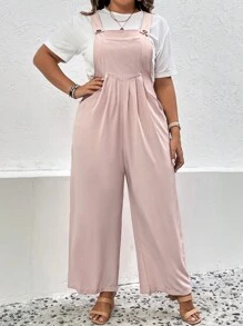 SHEIN LUNE Jumpsuits Plus Size Nút Túi màu trơn Giải trí - Hồng - Xem 6