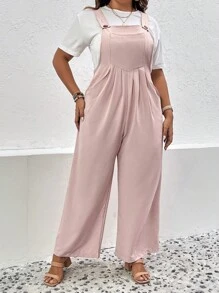 SHEIN LUNE Jumpsuits Plus Size Nút Túi màu trơn Giải trí - Hồng - Xem 7