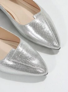 女士金屬質感尖頭平底鞋,魅力四射銀芭蕾舞鞋 - 銀色 - 查看 4