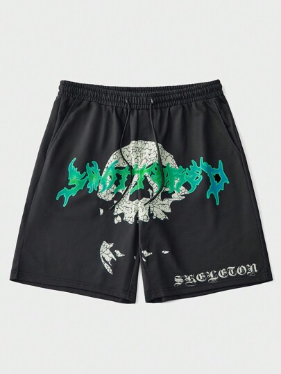Ragazzi Shorts teschio con grafica lettera con coulisse a vita