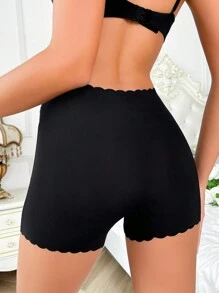 Women's Black High Stretch Scalloped Casual Comfy Boyshorts Underwear - Black - View 2