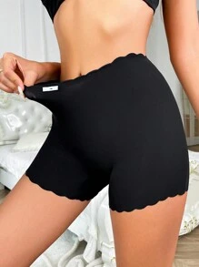 Women's Black High Stretch Scalloped Casual Comfy Boyshorts Underwear - Black - View 4