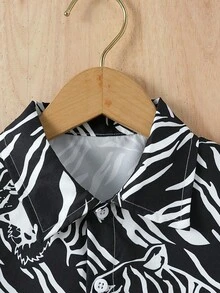 SHEIN 小男童斑馬紋襯衫不帶T恤 - 黑與白 - 查看 3