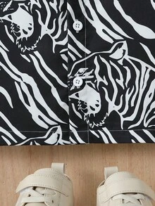 SHEIN 小男童斑馬紋襯衫不帶T恤 - 黑與白 - 查看 4