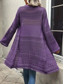 SHEIN LUNE 镂空针织休闲设计开衫 - 紫色 - 查看 2