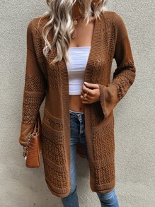 EMERY ROSE Pointelle Knit Drop Shoulder Cardigan Fall Winter Cloth For Women - Brown - View 6