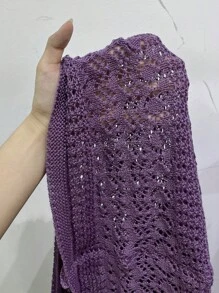SHEIN LUNE 镂空针织休闲设计开衫 - 紫色 - 查看 7