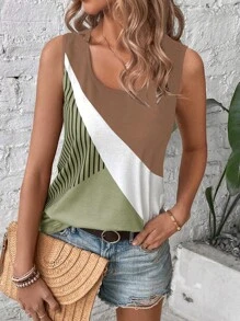 SHEIN LUNE Kolorowe bloki Tank Top - Wielokolorowe - Zobacz 1