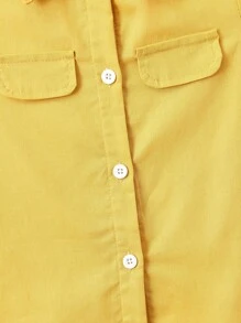 SHEIN 小男童翻蓋細節襯衫&字母貼布短褲不帶T恤 - 黃色 - 查看 3