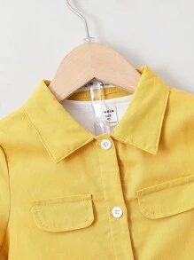 SHEIN 小男童翻蓋細節襯衫&字母貼布短褲不帶T恤 - 黃色 - 查看 6