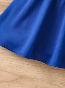 SHEIN Young Girl Blue & White Contrast Color Elegant Square Neck Ruffle Sleeve Two-Piece Set For Summer - Blue and White - View 3