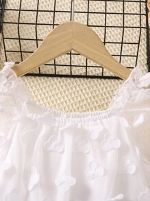 SHEIN Young Girl Blue & White Contrast Color Elegant Square Neck Ruffle Sleeve Two-Piece Set For Summer - Blue and White - View 4