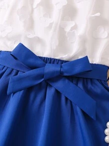 SHEIN Young Girl Blue & White Contrast Color Elegant Square Neck Ruffle Sleeve Two-Piece Set For Summer - Blue and White - View 5