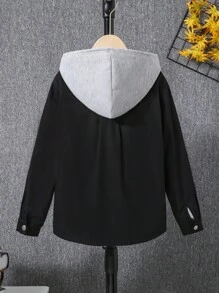 SHEIN Tween Boy Flap Pocket Teddy Lined Hooded Coat Without Tee - Black - View 2