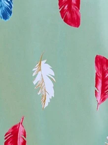 SHEIN LUNE 羽毛印花打結袖口襯衫 - 薄荷綠 - 查看 7