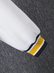 SHEIN Tween Boys' Casual Printed Knitted Baseball Jacket With Colour Block Sleeves - Navy Blue - View 3