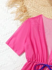 Tween Girl 火焰印花比基尼套装与和服夏日海滩 - 彩色 - 查看 3