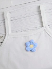 SHEIN Cô Gái Trẻ Hoa Đã vá Áo Cami & Quần short & Áo sơ mi - Màu xanh nhạt - Xem 8
