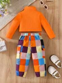 男嬰素色高領T恤和格紋圖案長褲 - 彩色 - 查看 2