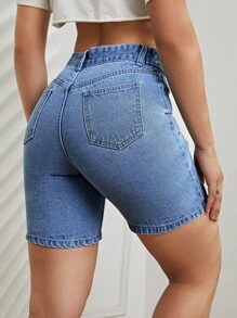 Denim mùa giặt Quần short Denim - Rửa trung bình - Xem 2