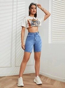 Denim mùa giặt Quần short Denim - Rửa trung bình - Xem 6