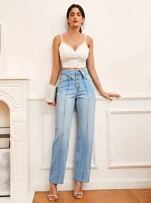 SHEIN Frenchy Quần jean nữ Túi Nút phía trước màu trơn - Rửa nhẹ - Xem 6