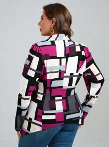 SHEIN Clasi Plus Geo Print Open Front Blazer Without Cami Top