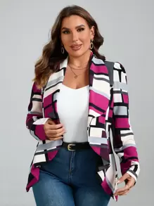 SHEIN Clasi Plus Geo Print Open Front Blazer Without Cami Top