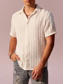 Manfinity Fever City 男士素色前排扣襯衫 - 米色 - 查看 3