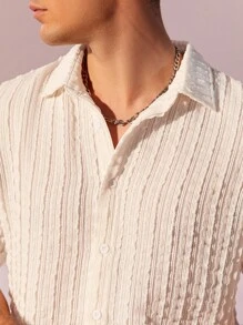 Manfinity Fever City 男士素色前排扣襯衫 - 米色 - 查看 5